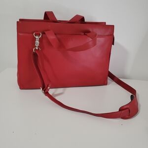 Mancini Red Leather Laptop Brifcase Women's Bag